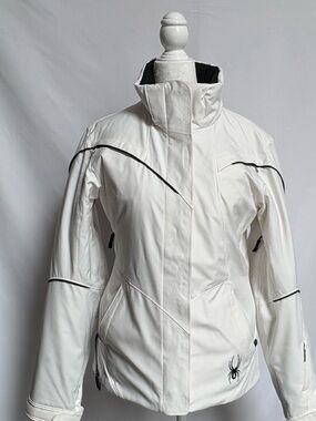 Spyder White Ski Jacket with Black Trim Size 6-Small
